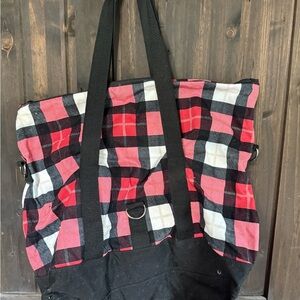 Plaid Tote Bag with Black Handles